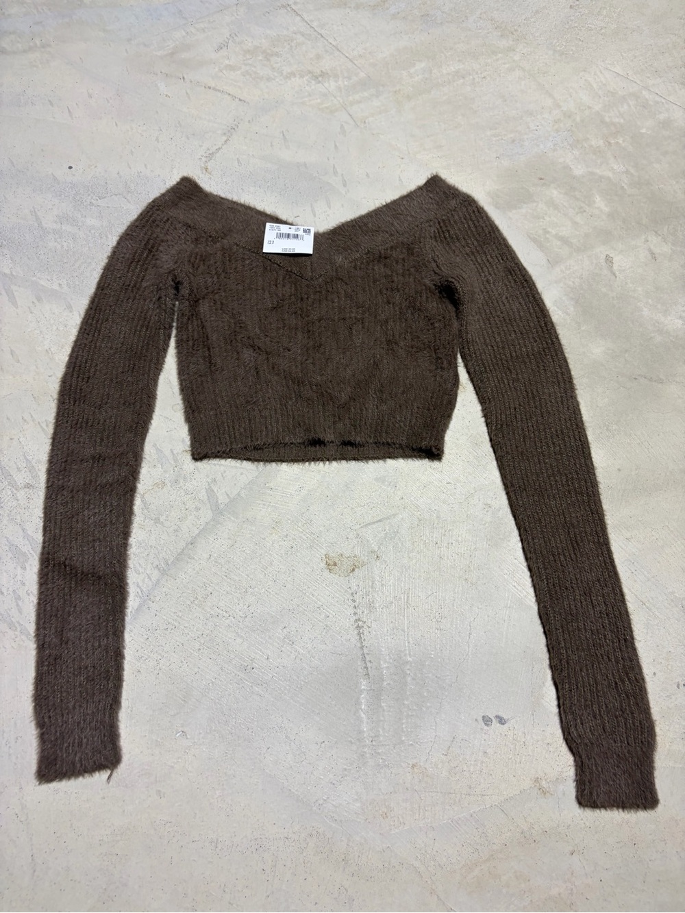 American Eagle NWT Brown Fuzzy Off-Shoulder Cropped Sweater SMALL MSRP$45